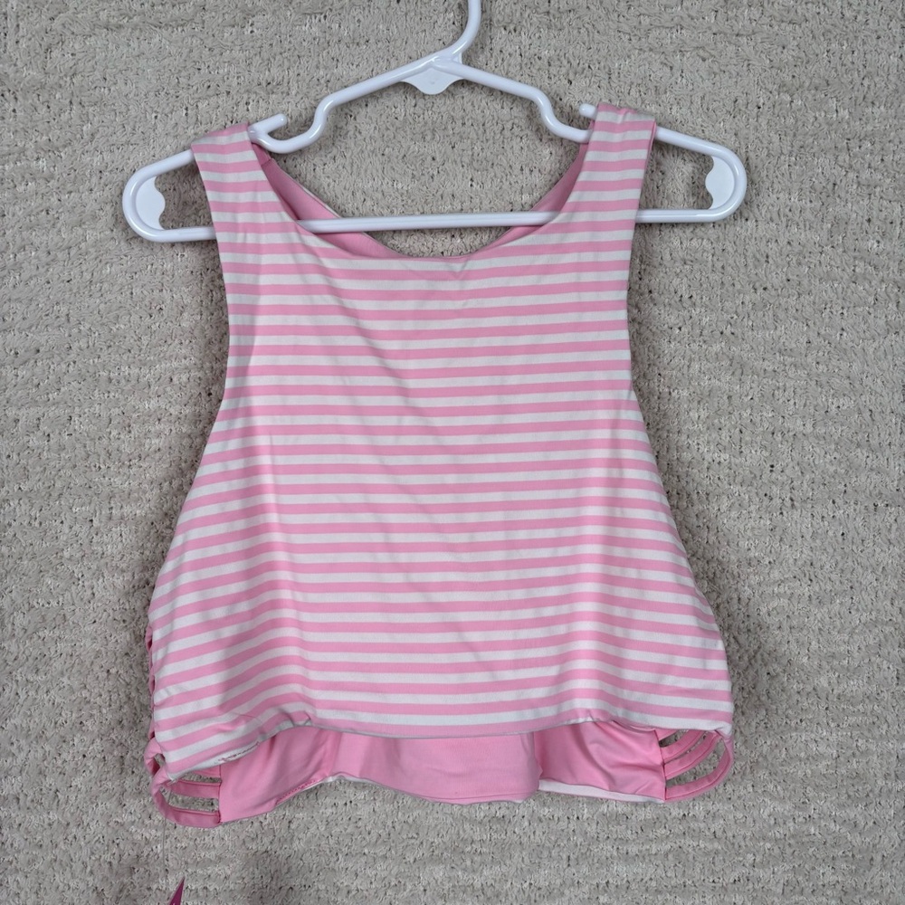 Janie and Jack Swim Top Girls M Pink White Striped‎ Reversable Bikini Top Beach
